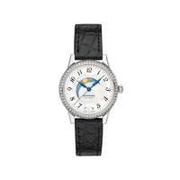 Montre Bohème Day & Night 30 mm à diamants et alligator de second choix - Argent & Blanc