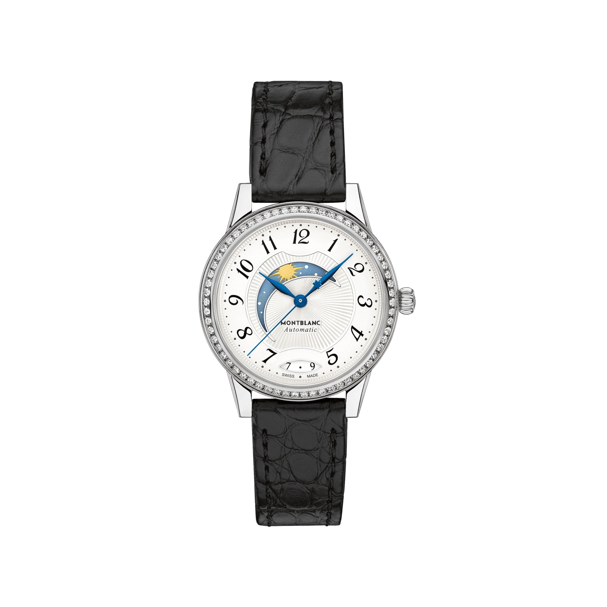 Montre Bohème Day & Night 30 mm à diamants et alligator - Argent & Blanc