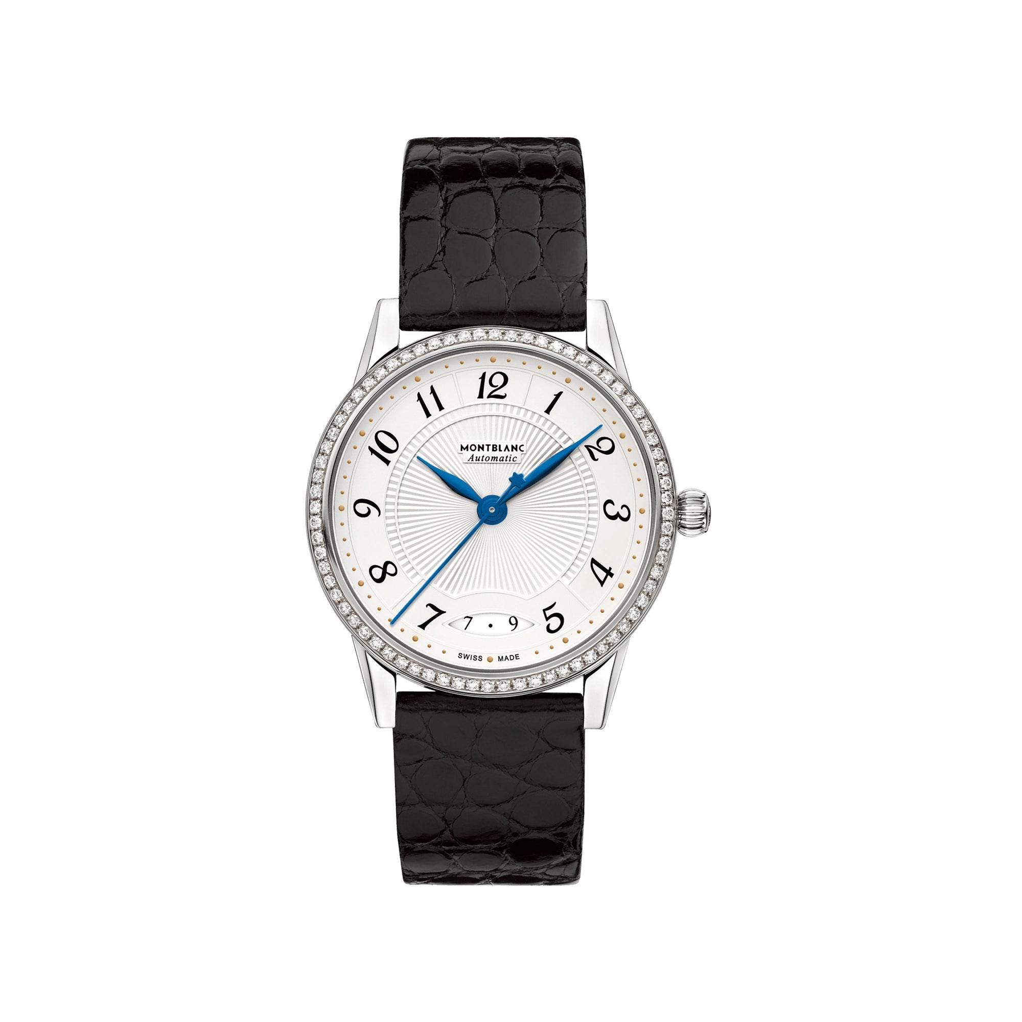 Montre Automatic Bohème Date 34 mm à diamants et alligator - Noir