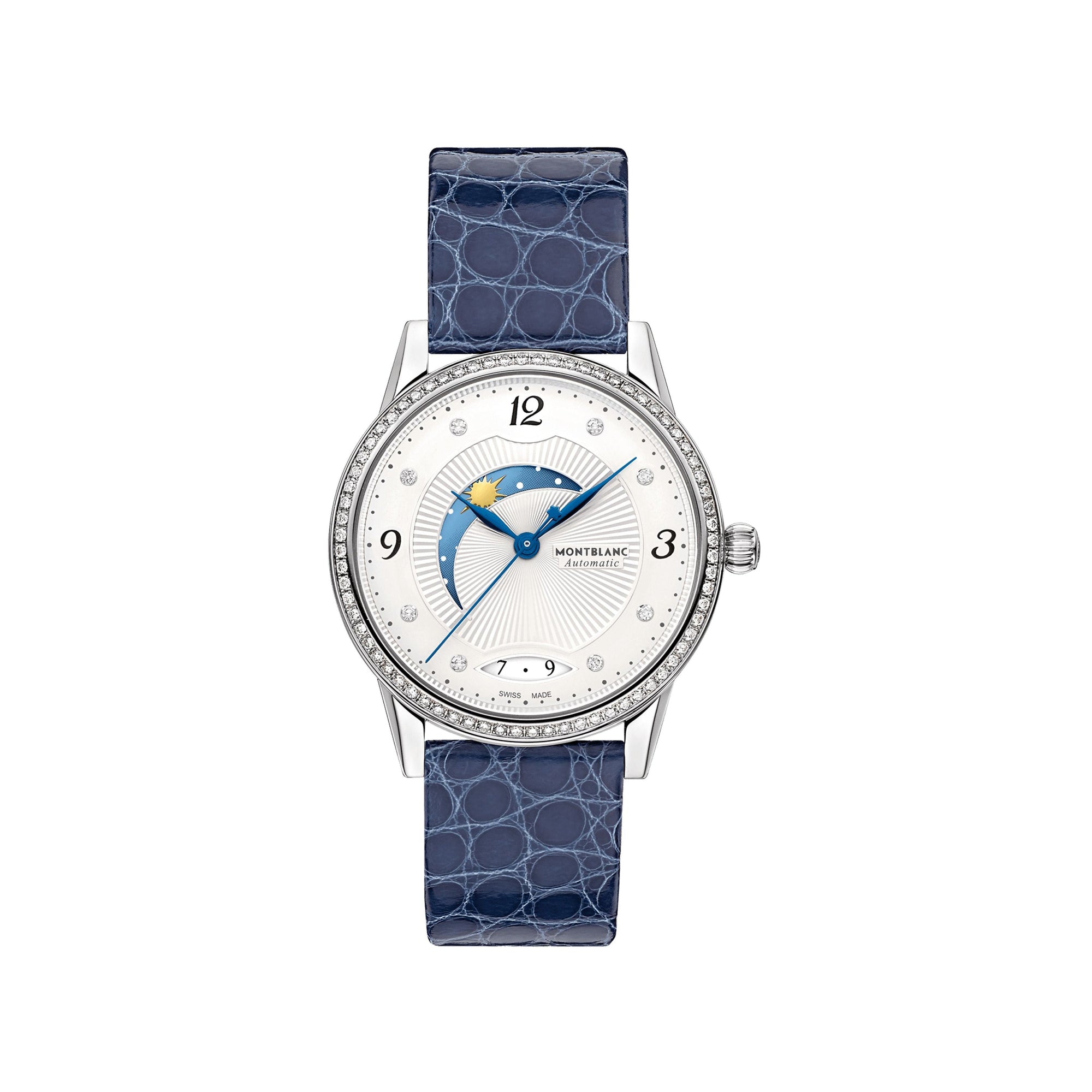 Montre Bohème Day & Night à diamants et alligator 34 mm de second choix - Argent & Blanc