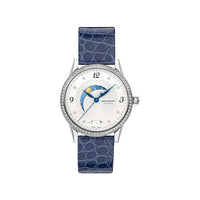 Montre Bohème Day & Night à diamants 34 mm en alligator - Argent & Blanc