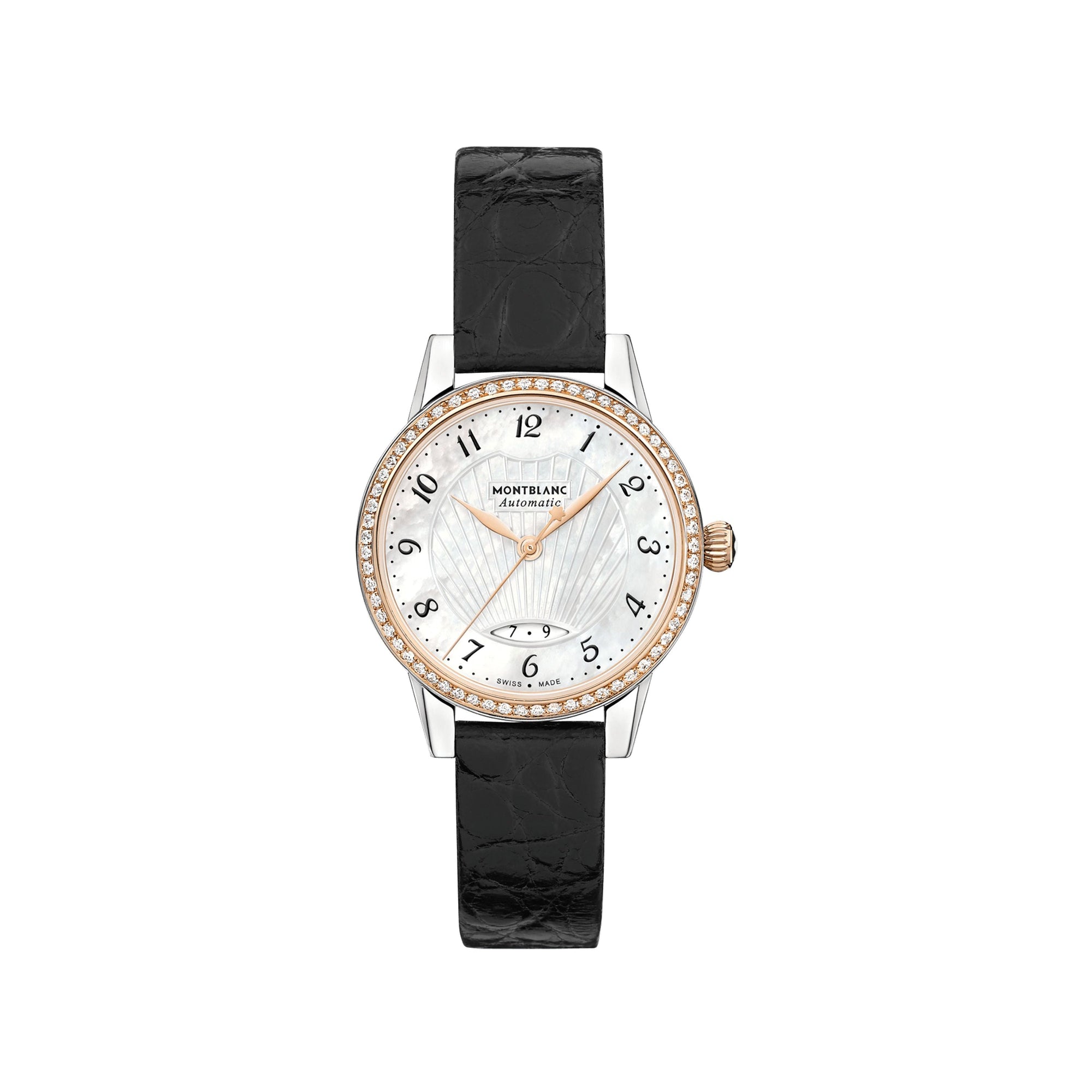 Montre Automatic Bohème Date 28 mm lunette à diamants et or - Noir & Blanc