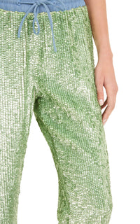 Pantalon à sequins en denim - Vert