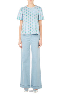 T-shirt perlé - Bleu