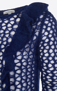 Pull cosy à carreaux en mohair - Bleu