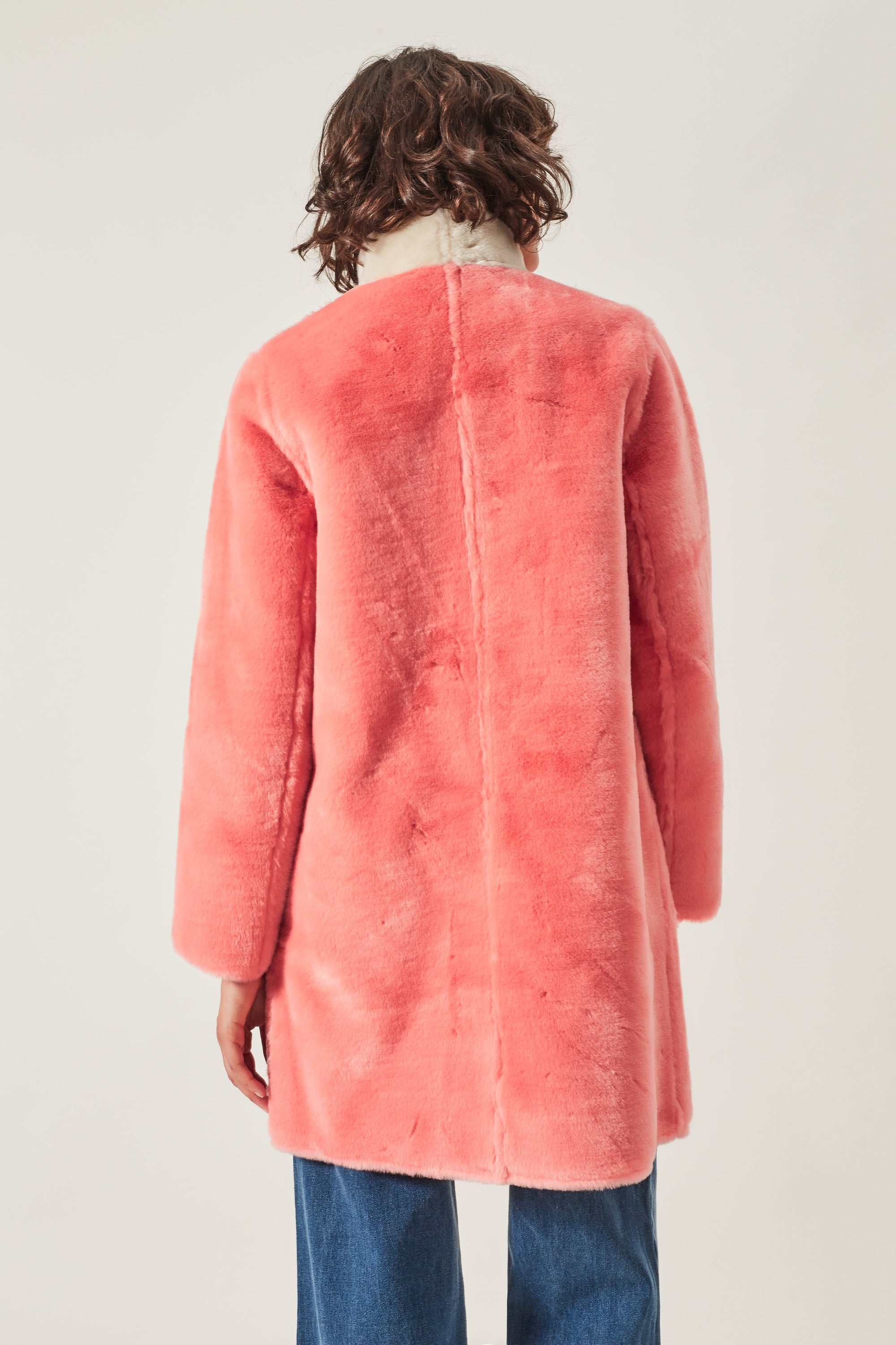 Manteau en satin et fourrure - Rose