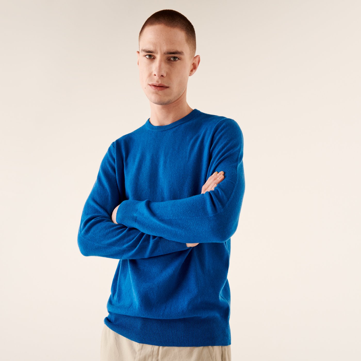 Pull fin à col rond en cachemire - English Blue