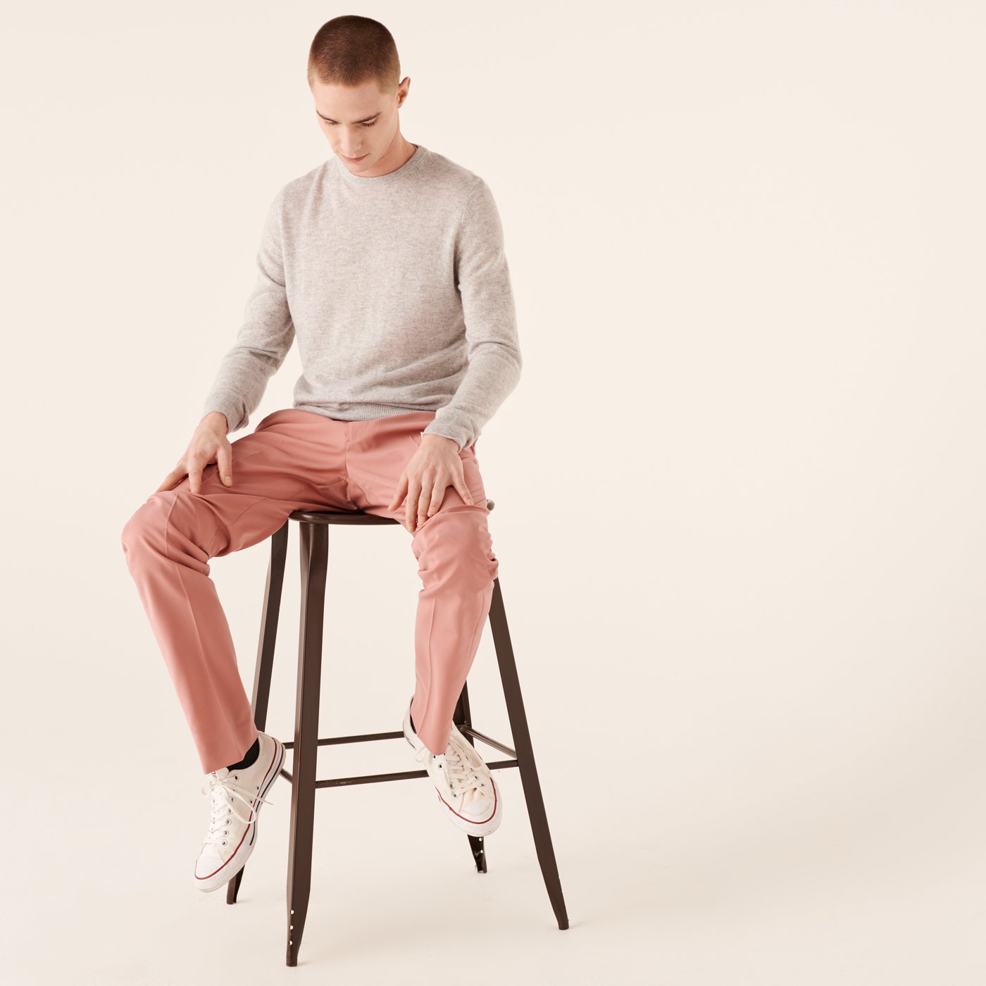Pull fin à col rond en cachemire - Light Heather Gray