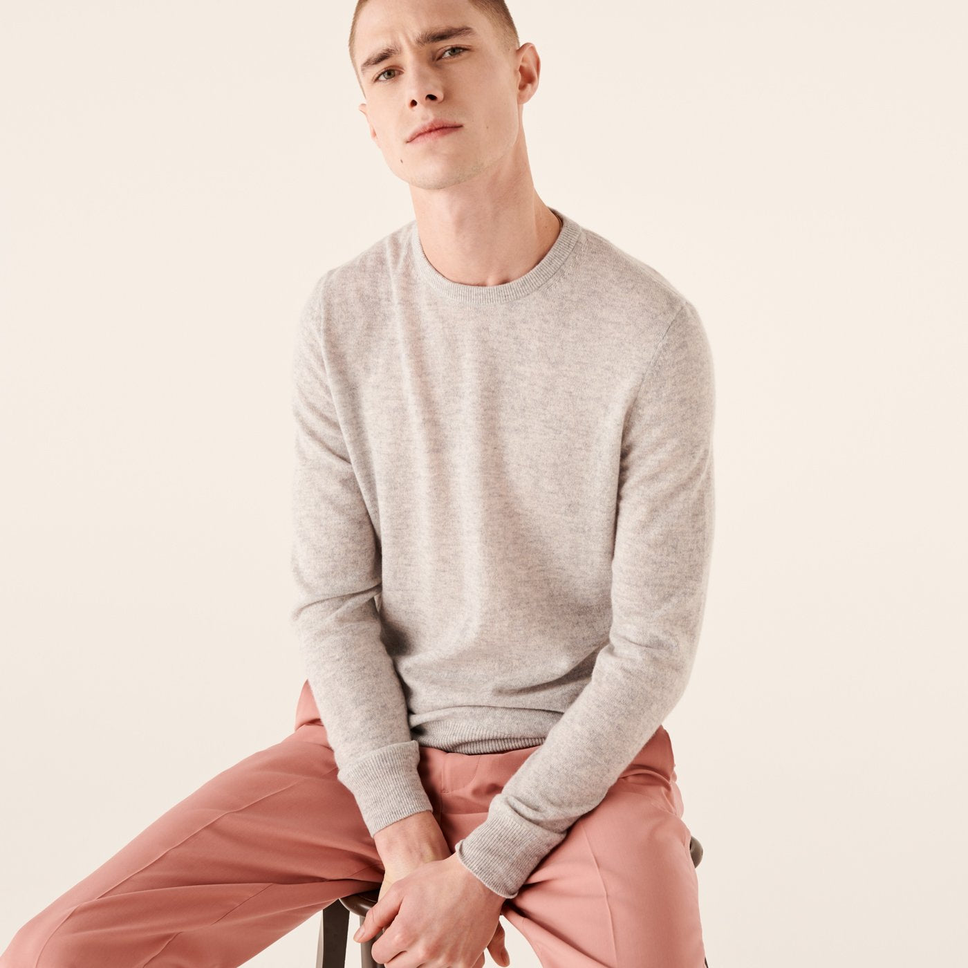 Pull fin à col rond en cachemire - Light Heather Gray