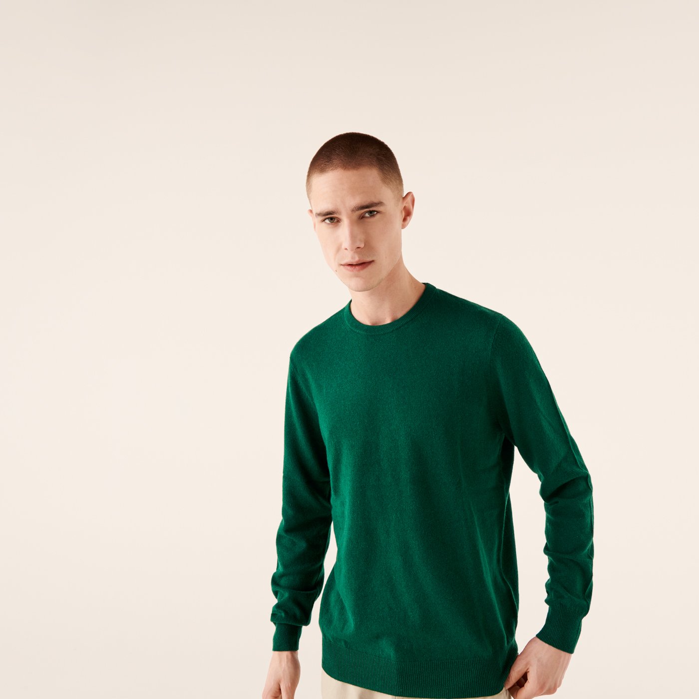 Pull fin à col rond en cachemire - English Green