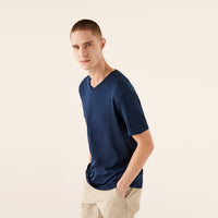 T-shirt droit à col V - Indigo-Blue