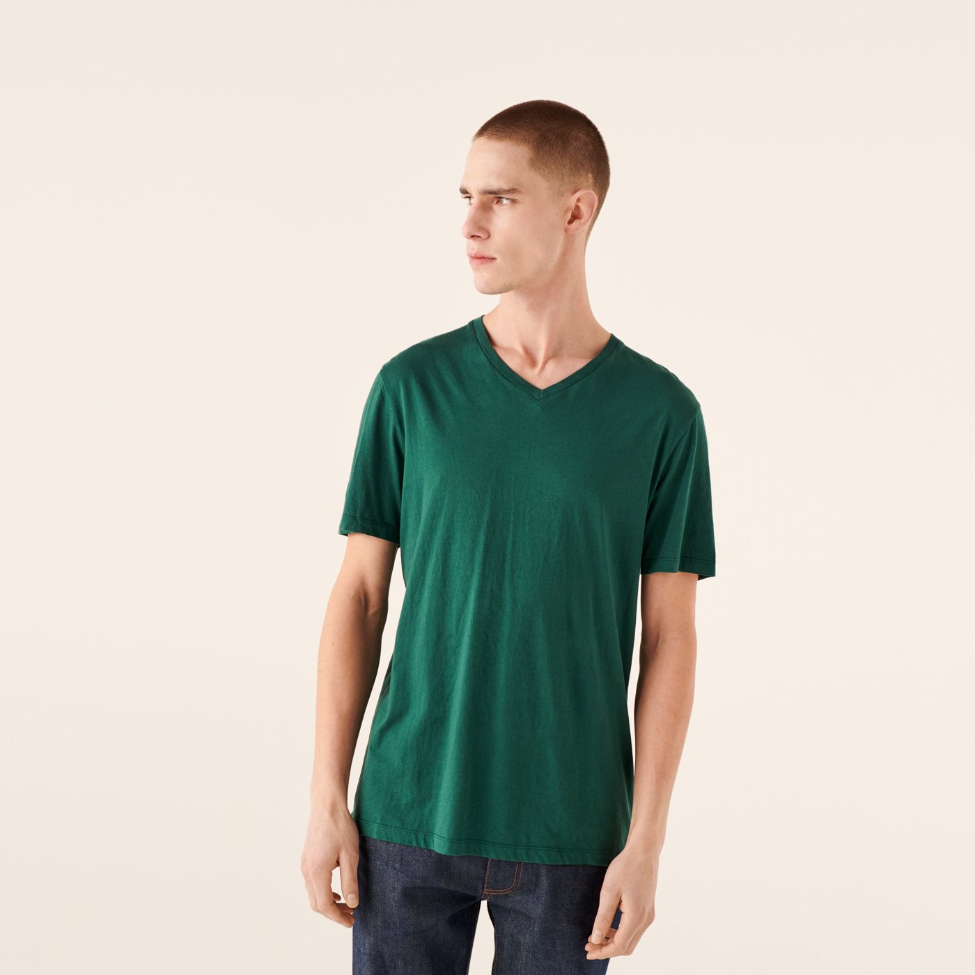 T-shirt droit à col V - English Green