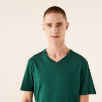 T-shirt droit à col V - English Green