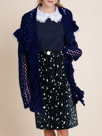 Gilet cosy à carreaux en mohair - Bleu