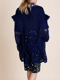 Gilet cosy à carreaux en mohair - Bleu