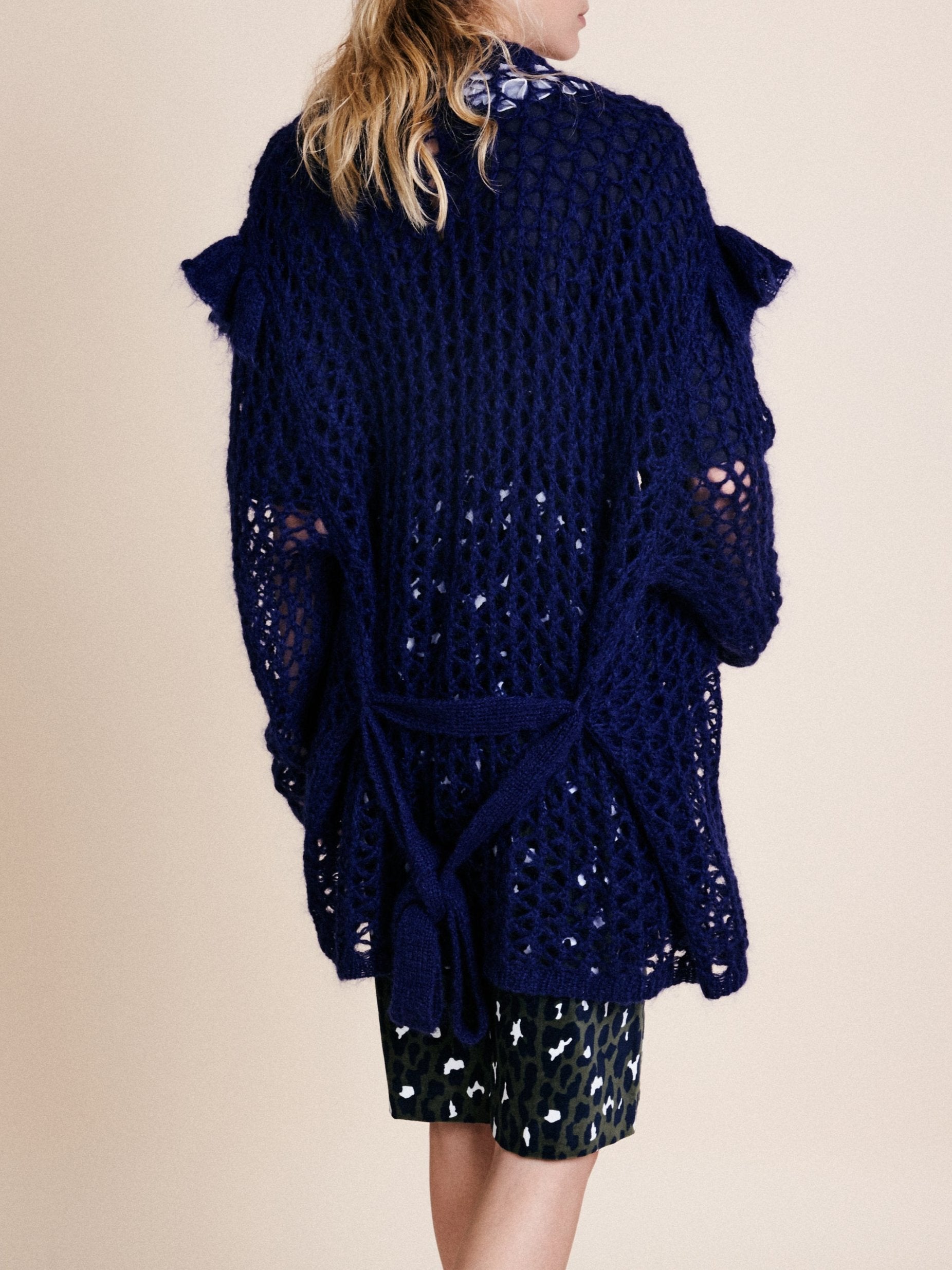 Gilet cosy à carreaux en mohair - Bleu