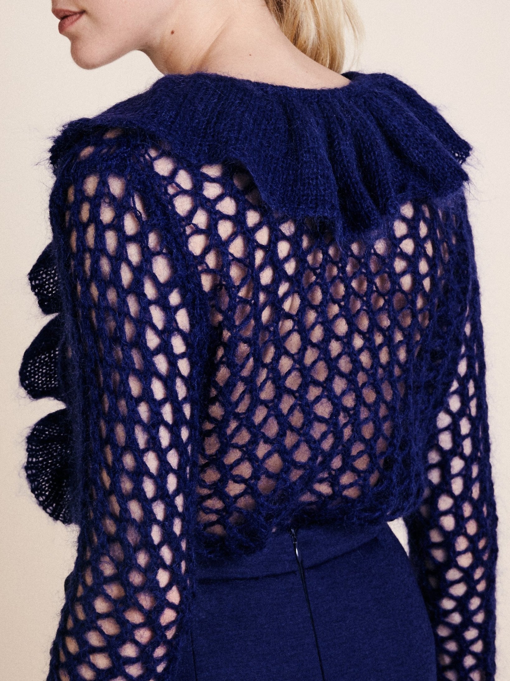 Pull cosy à carreaux en mohair - Bleu
