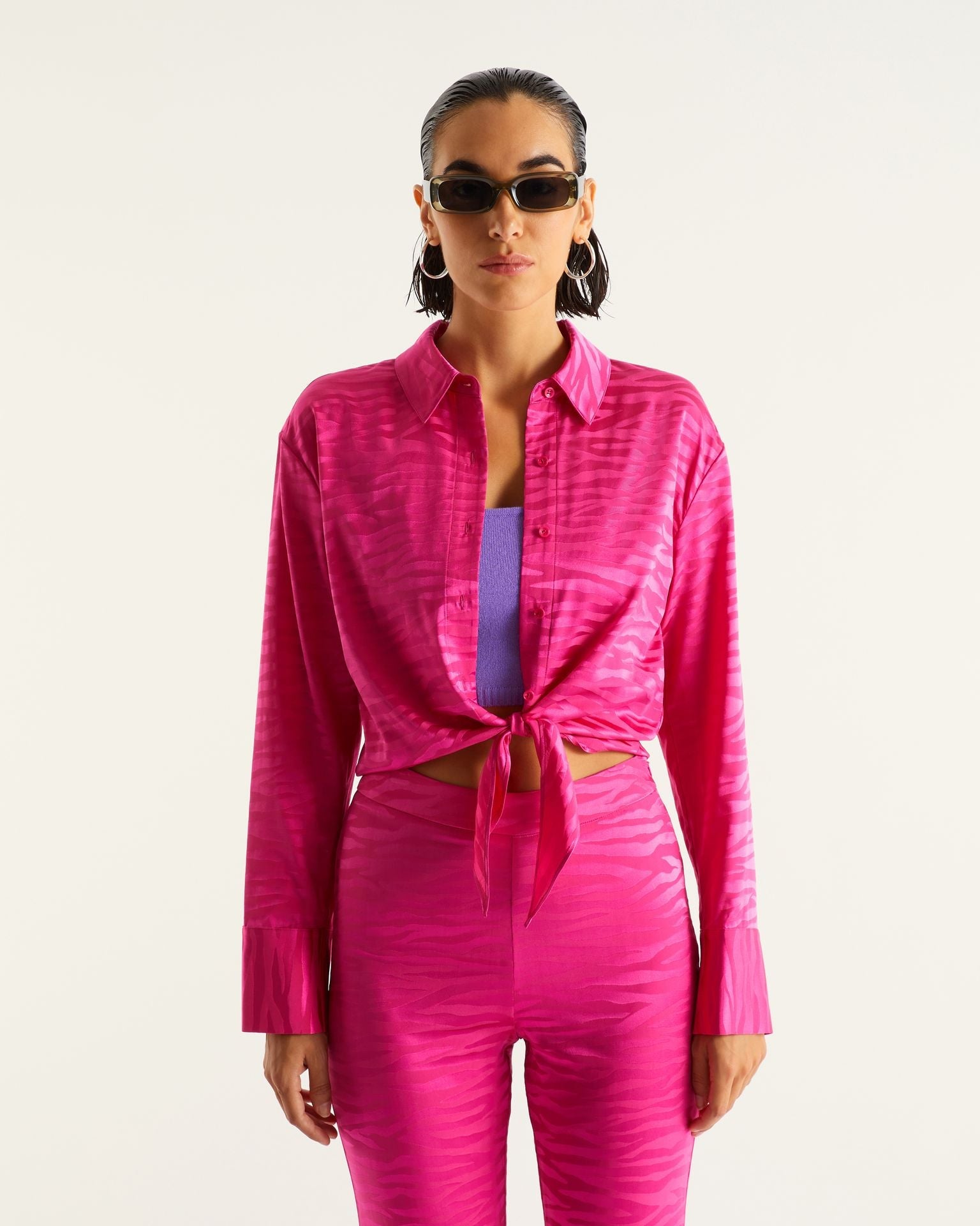 Chemise Emma en soie - Pink Jacquard