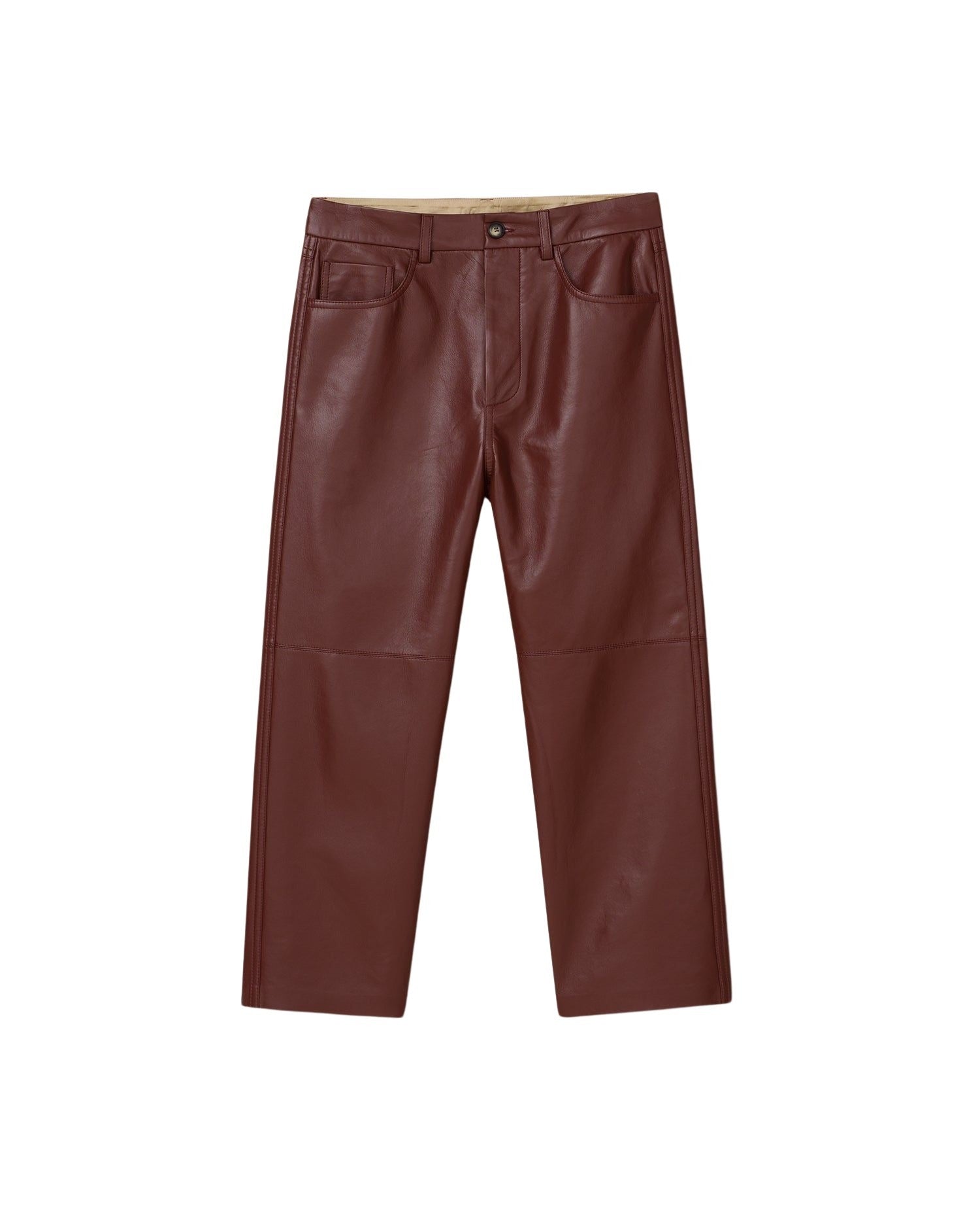 Pantalon droit Nor décontracté en cuir - Mahogany