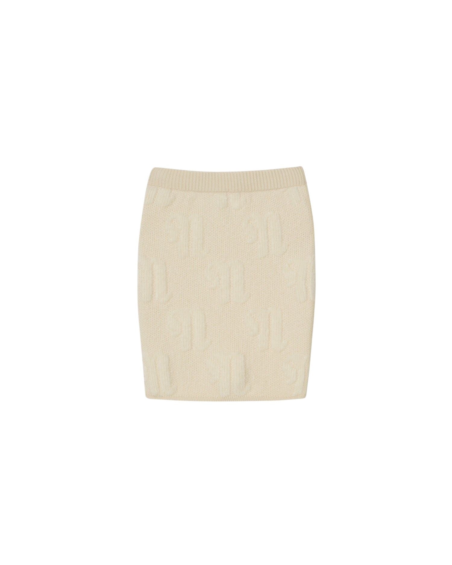 Mini jupe Azra tube monogramme en laine - Ecru