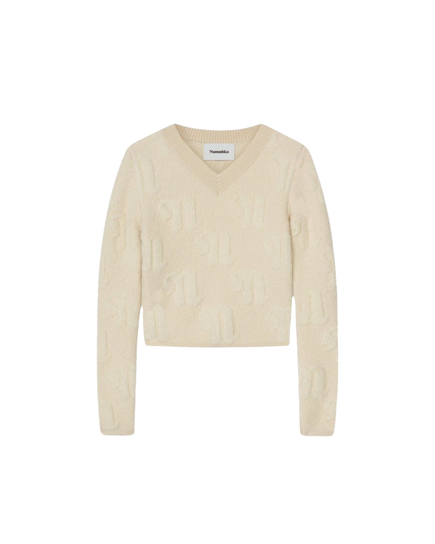 Pull Dian à col V en laine - Ecru