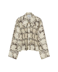 Chemise Catrin smockée en soie sergée - Floral Frame Brown
