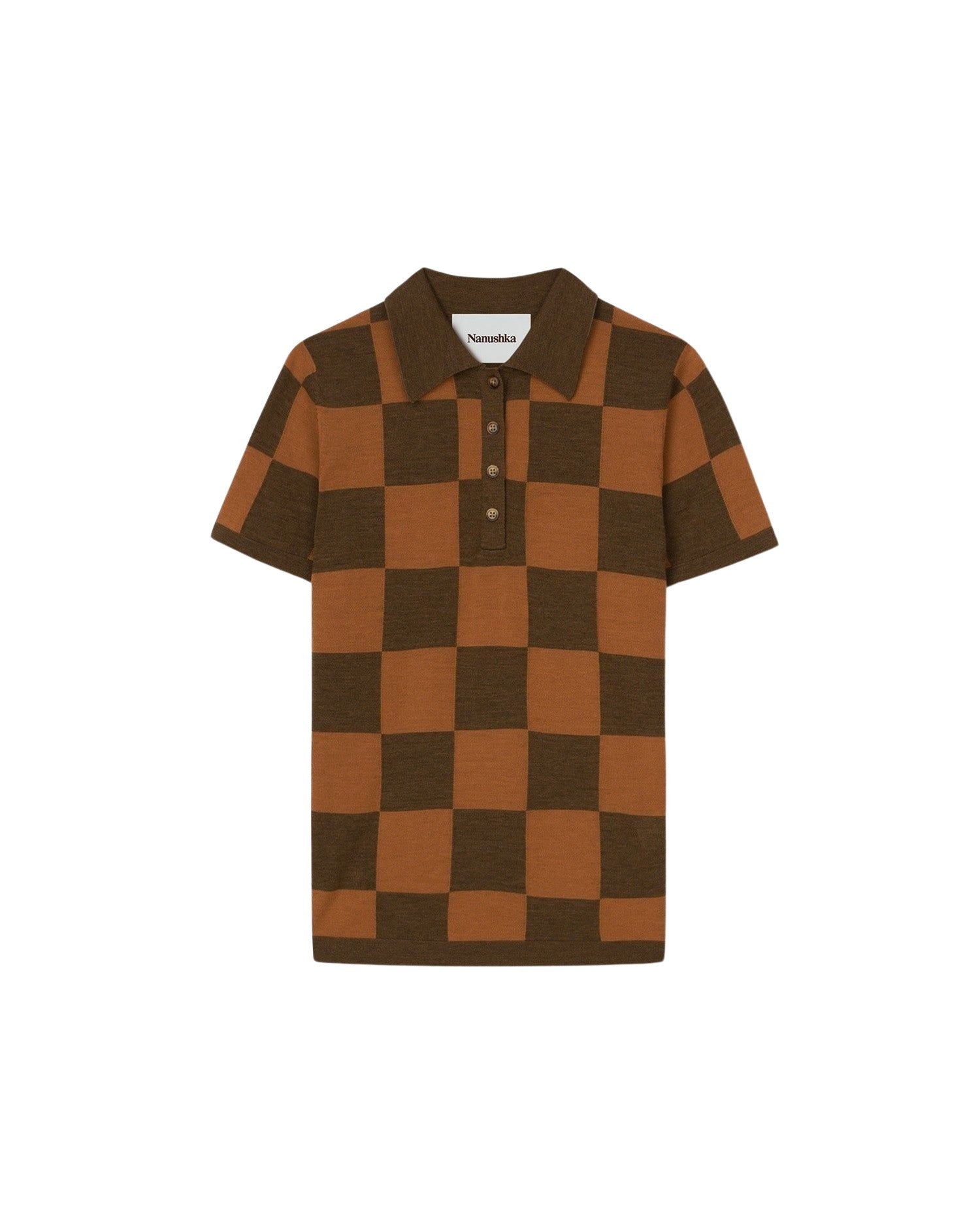 Polo Hatti en laine mérinos - Hazelnut & Cinnamon Check