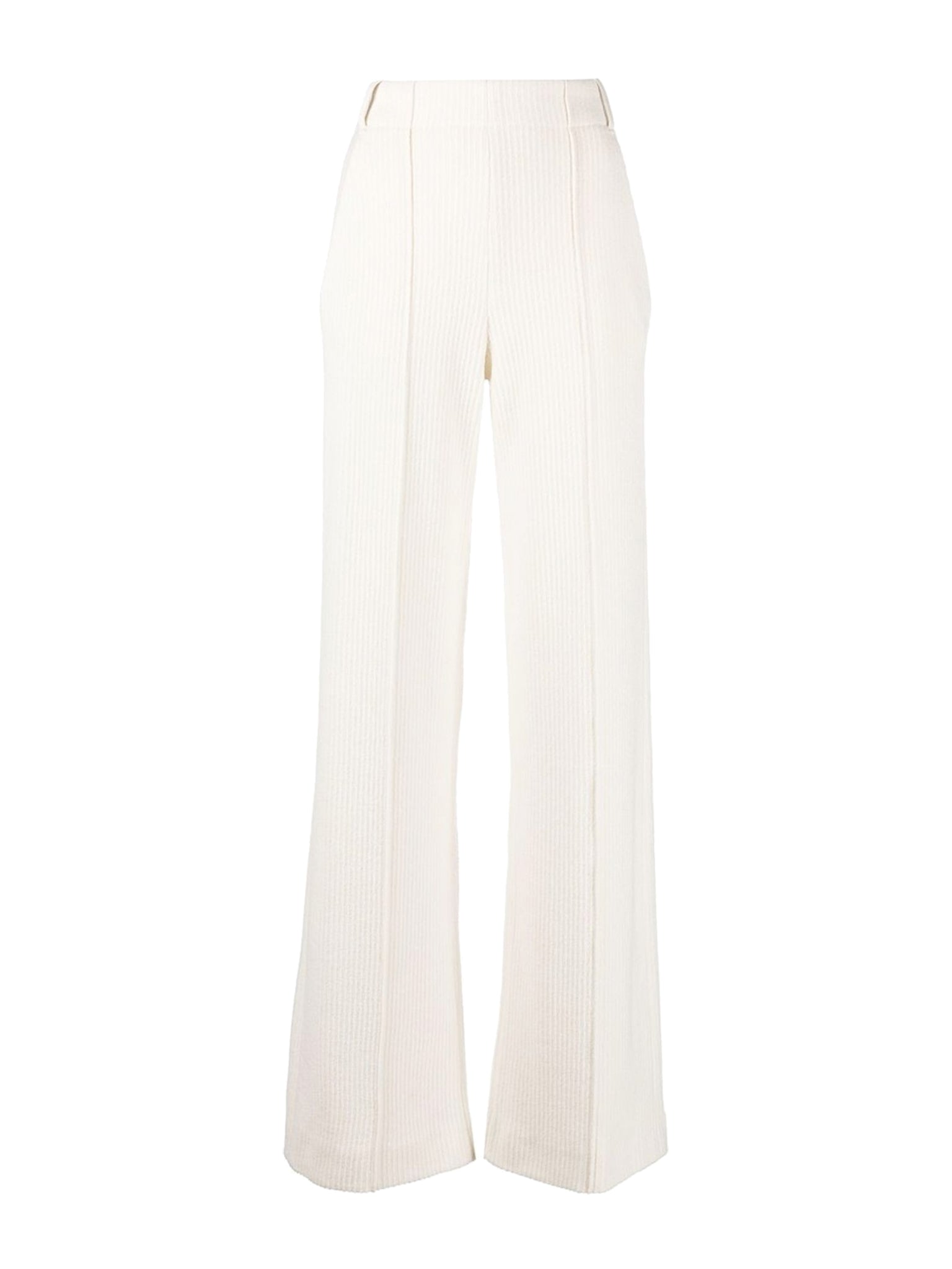 Pantalon côtelé de laine en soie - Éden Blanc