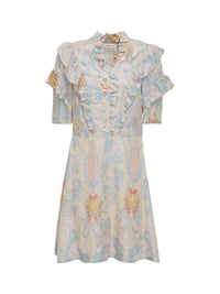 Robe courte à froufrous en soie - Beige