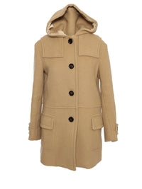 Manteau à capuche mi-long en laine - Café Brun