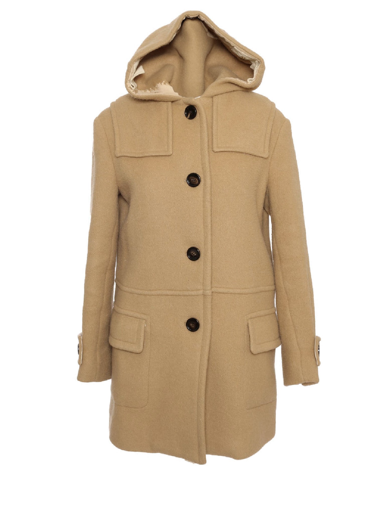 Manteau à capuche mi-long en laine - Café Brun