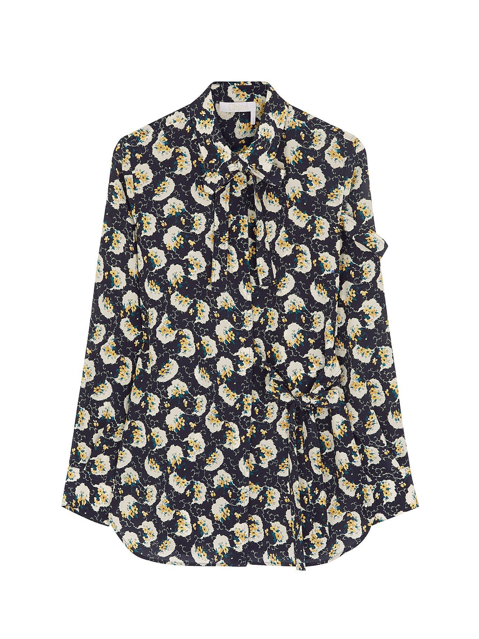 Blouse à motifs en soie - Bleu Nuit Foncé