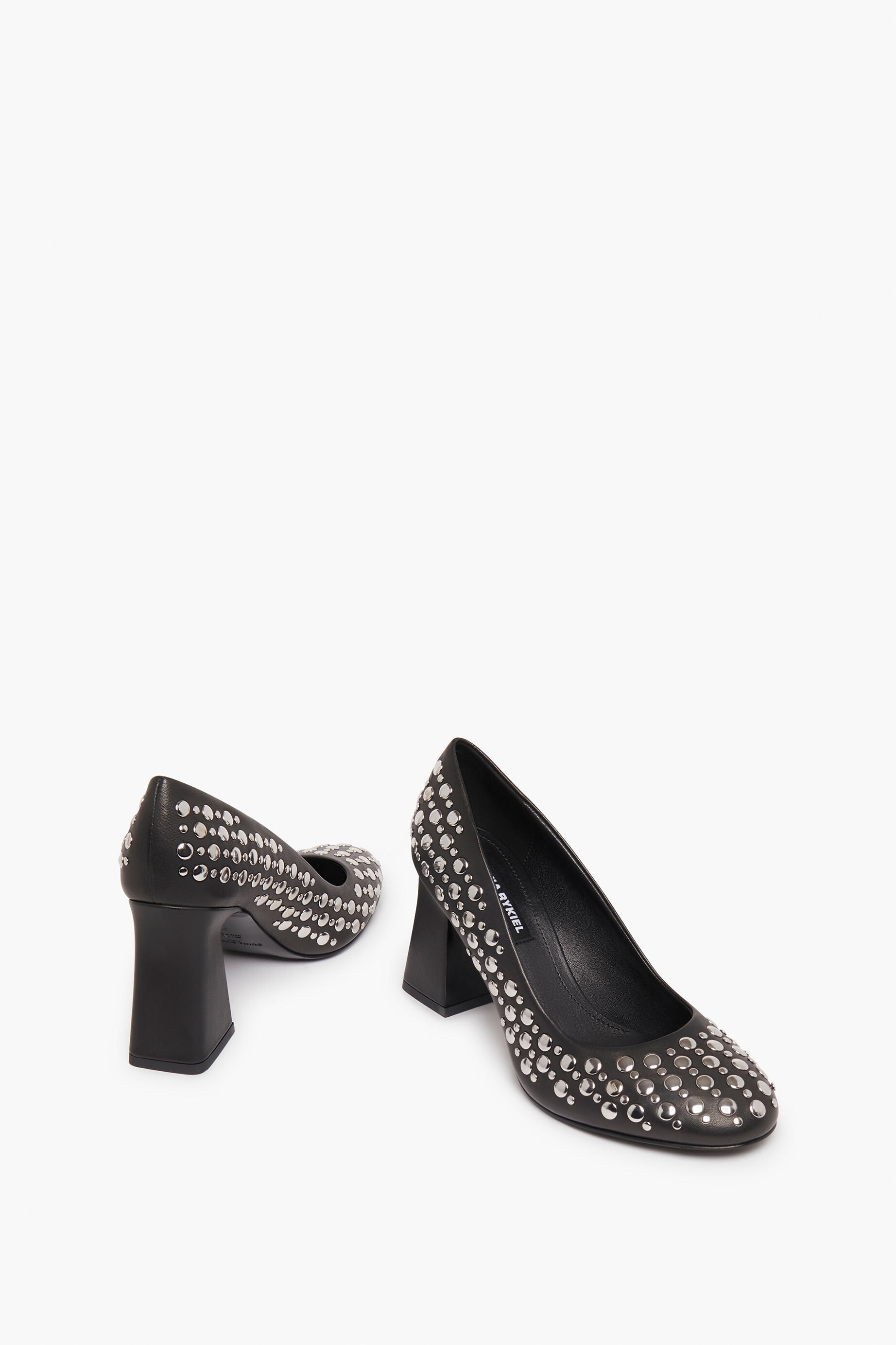 Escarpins ornés de clous ronds en cuir - Noir
