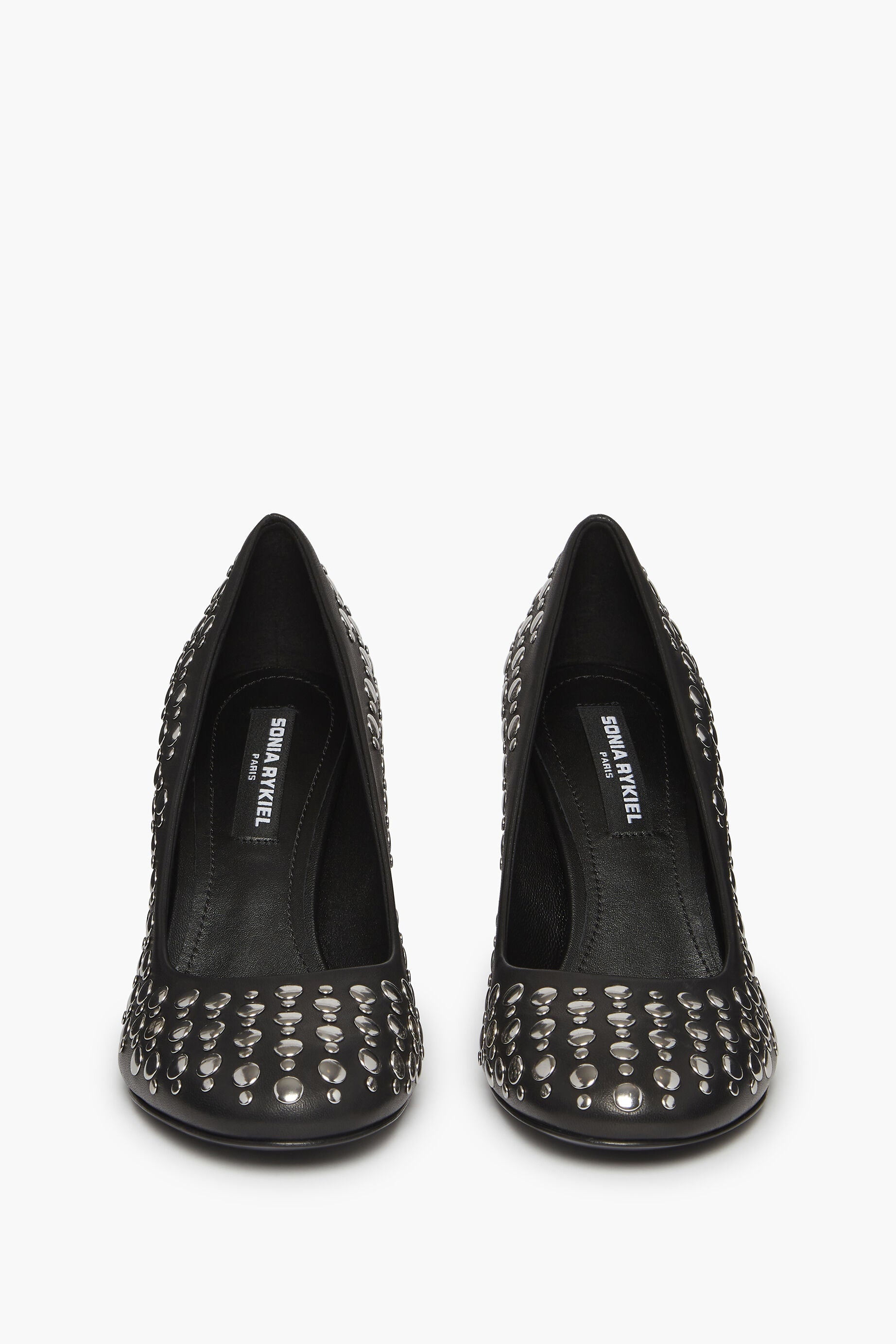 Escarpins ornés de clous ronds en cuir - Noir