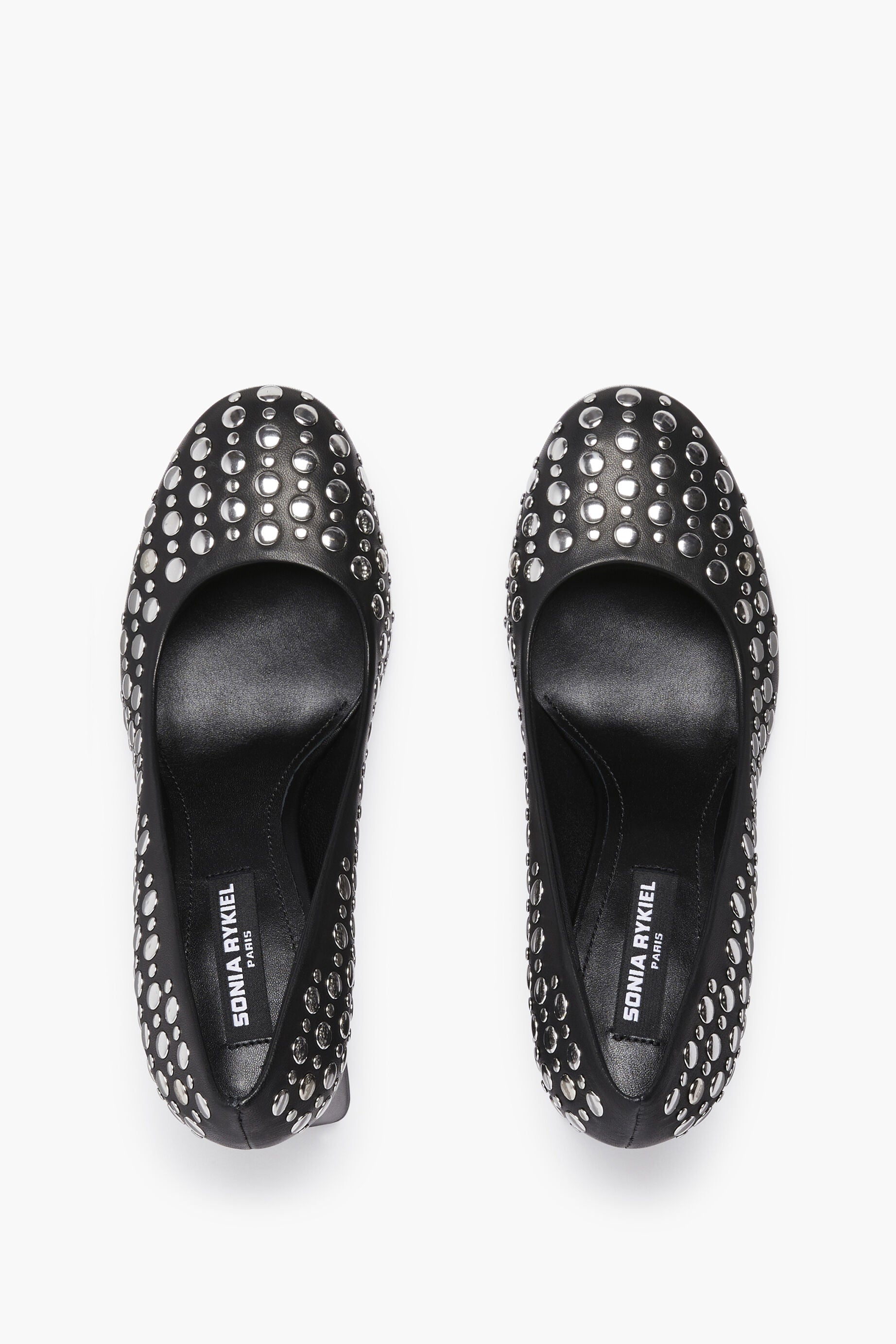 Escarpins ornés de clous ronds en cuir - Noir