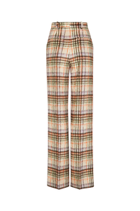 Pantalon motif tartan en laine - Carreaux Écru & Lilas