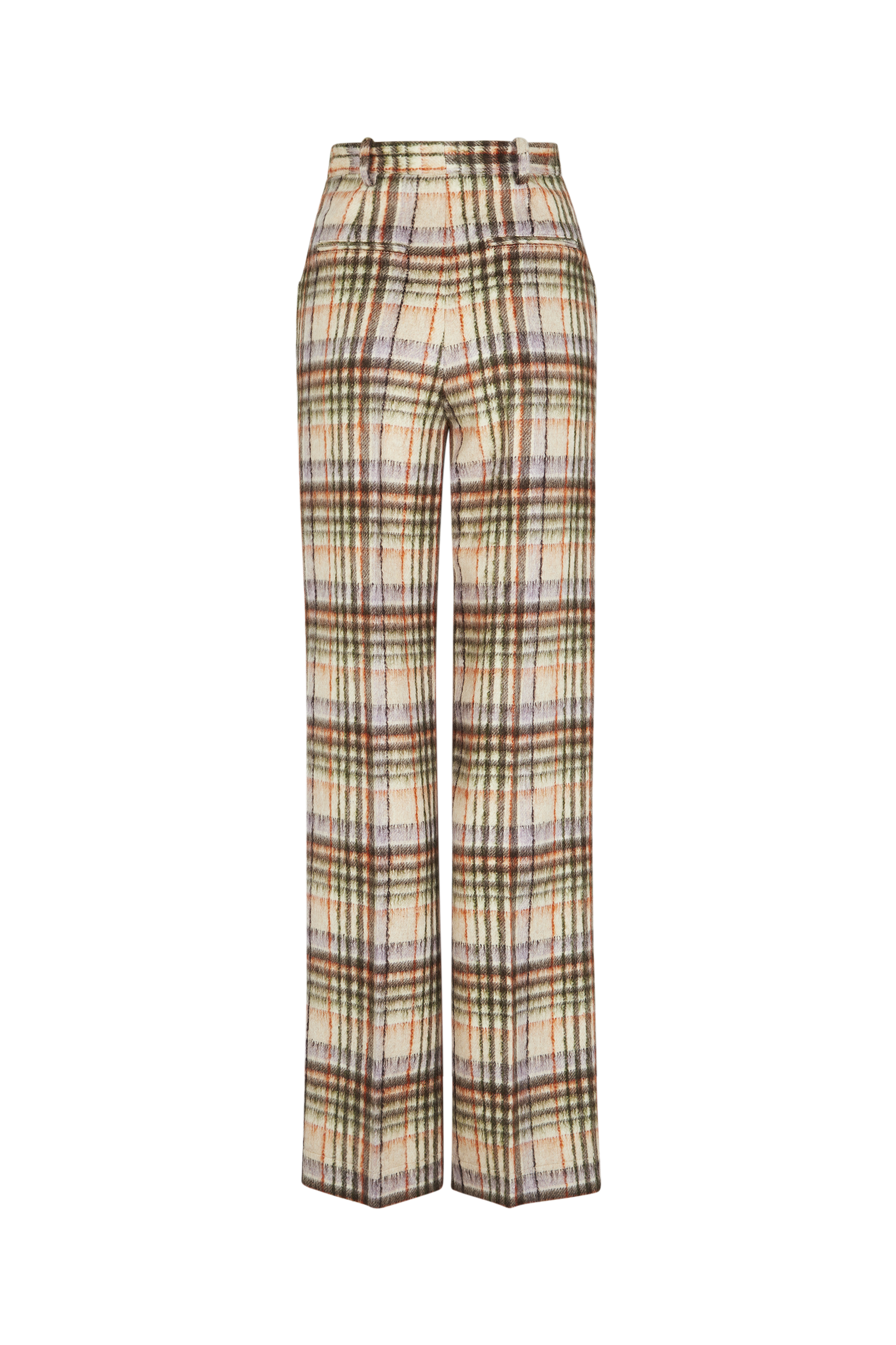 Pantalon motif tartan en laine - Carreaux Écru & Lilas
