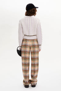 Pantalon motif tartan en laine - Carreaux Écru & Lilas