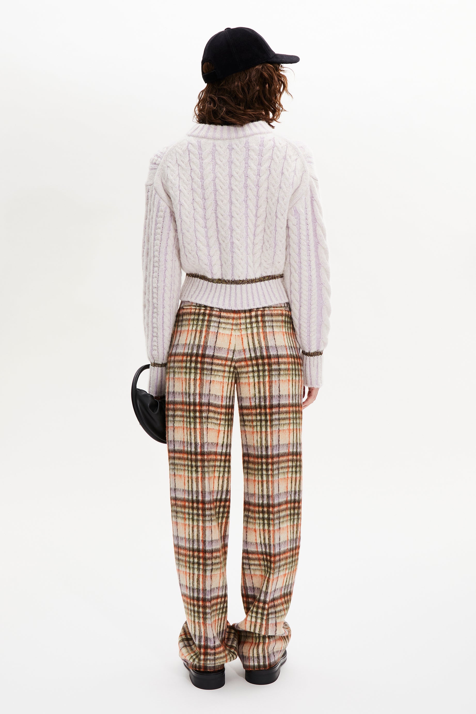 Pantalon motif tartan en laine - Carreaux Écru & Lilas