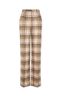 Pantalon motif tartan en laine - Carreaux Écru & Lilas