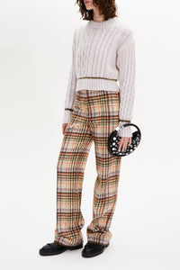 Pantalon motif tartan en laine - Carreaux Écru & Lilas