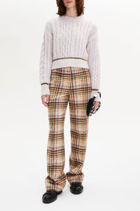 Pantalon motif tartan en laine - Carreaux Écru & Lilas