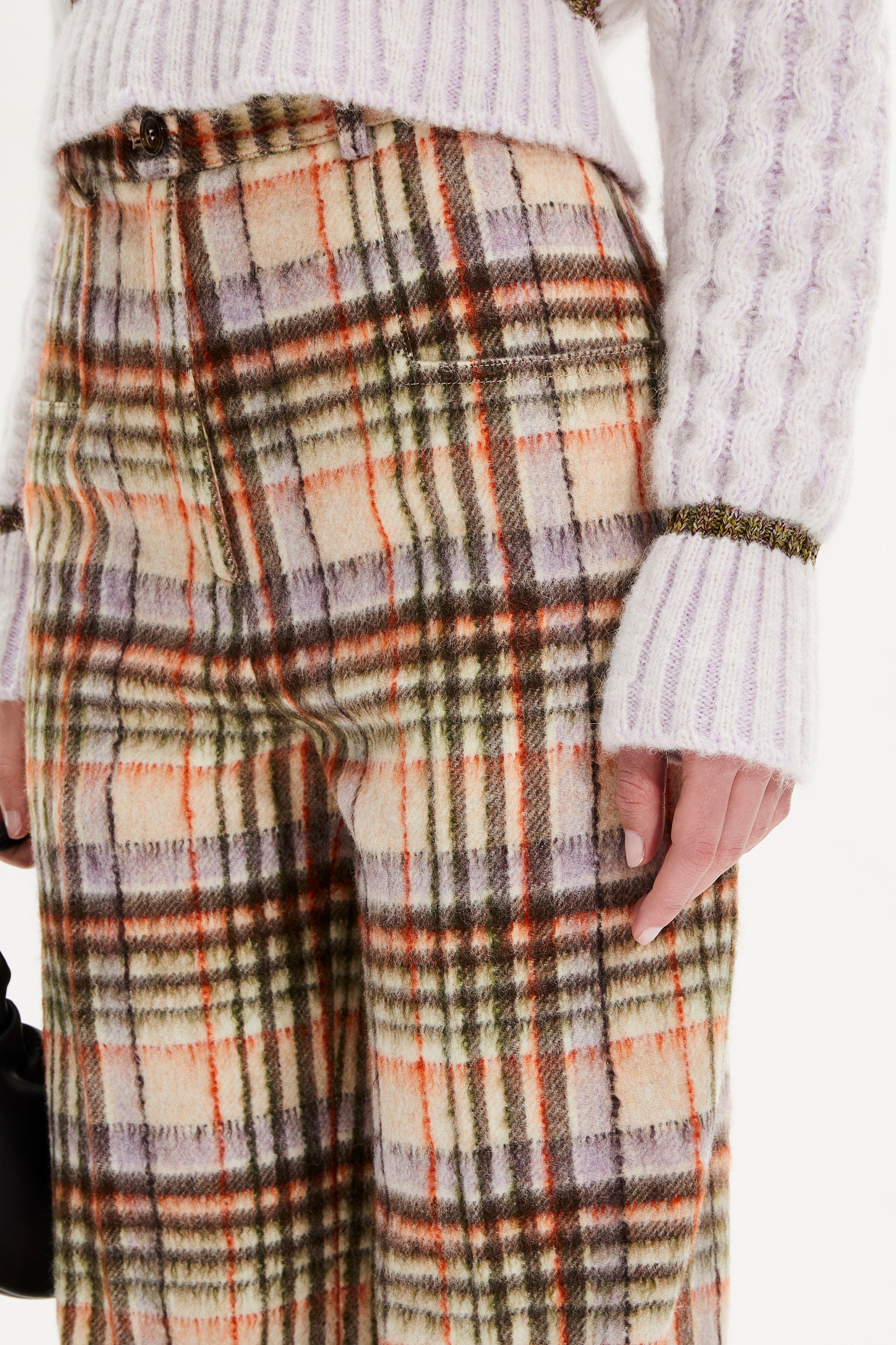 Pantalon motif tartan en laine - Carreaux Écru & Lilas