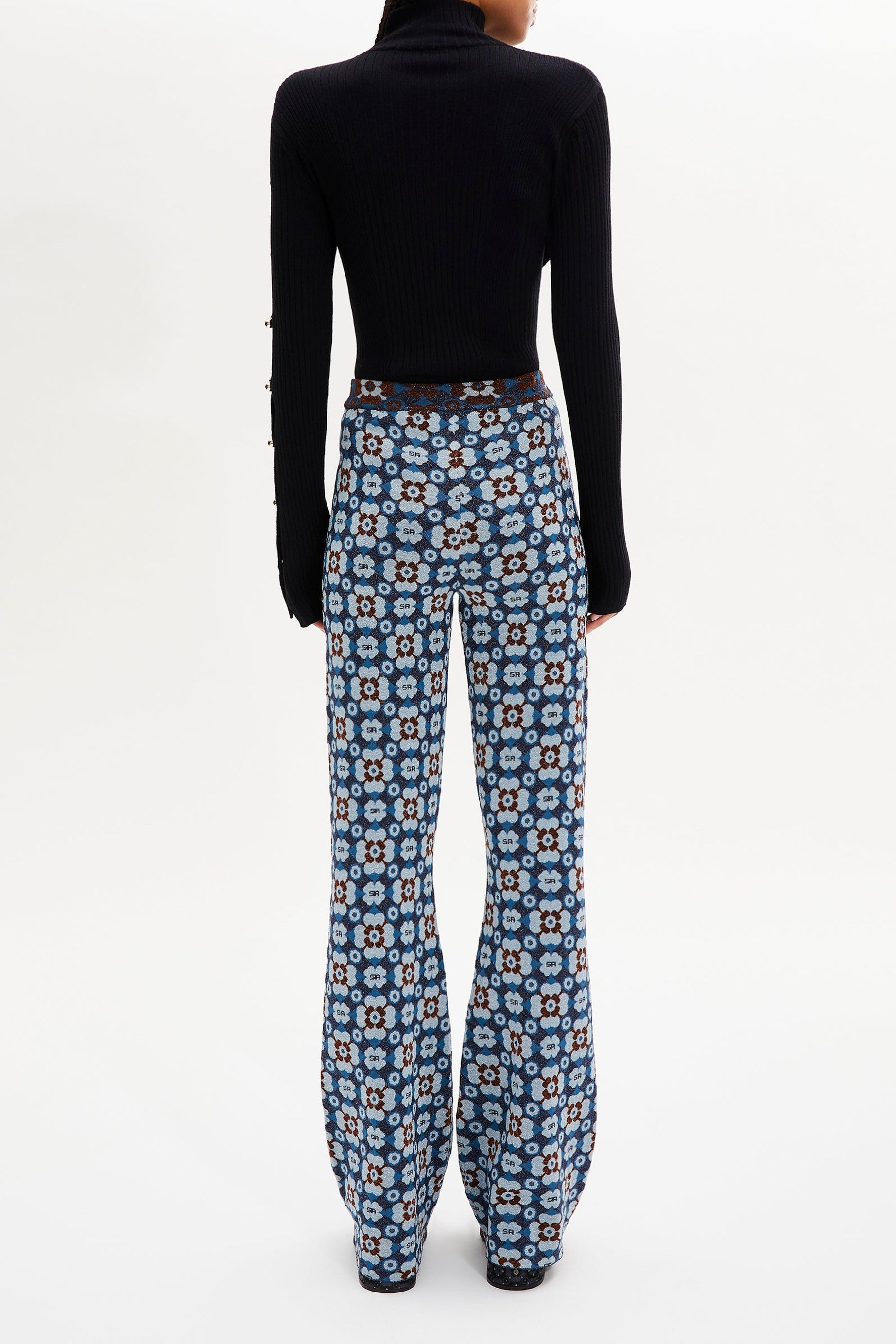 Pantalon jacquard coupe flare - Bleu