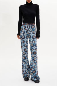 Pantalon jacquard coupe flare - Bleu