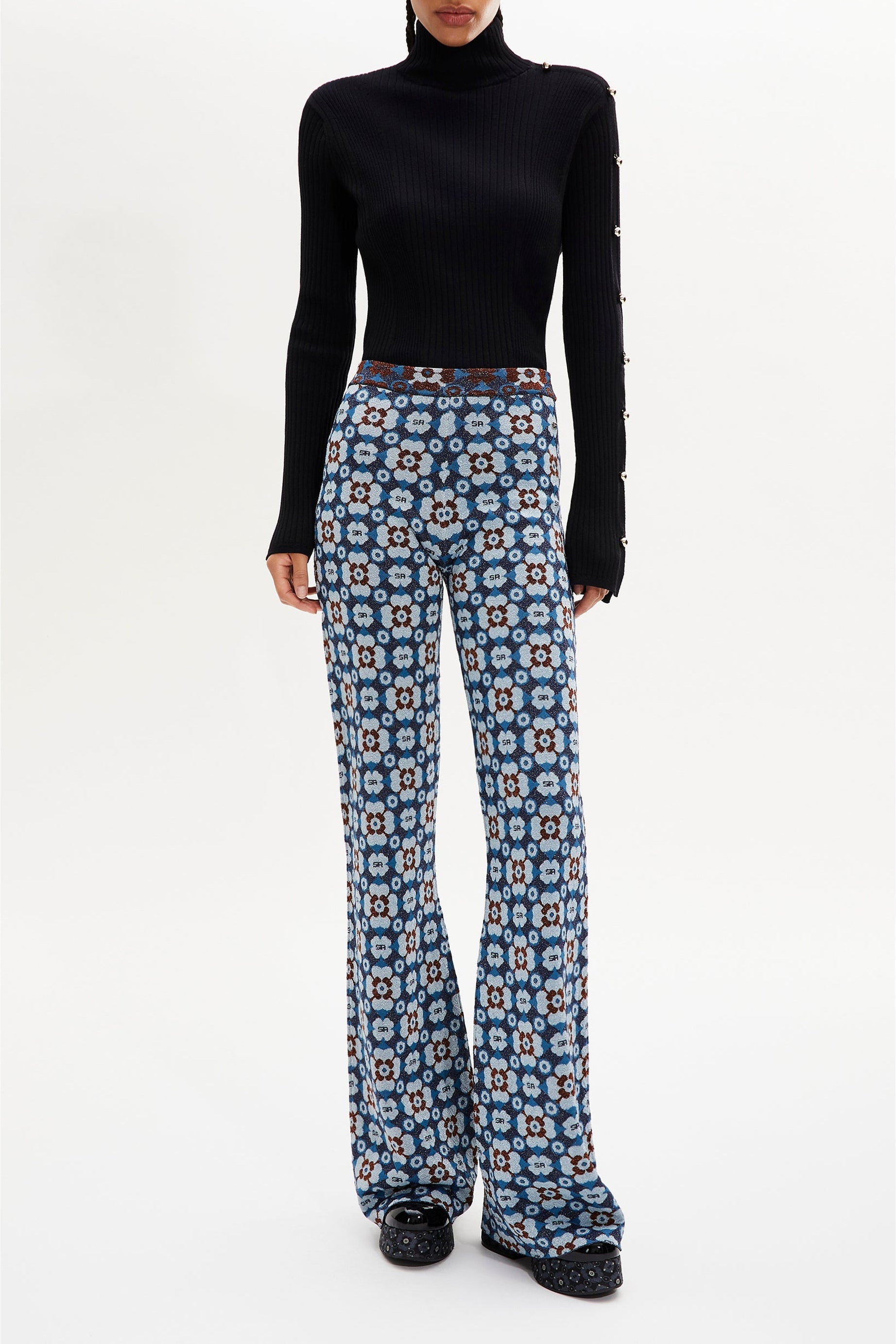 Pantalon jacquard coupe flare - Bleu