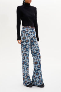 Pantalon jacquard coupe flare - Bleu