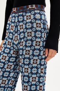 Pantalon jacquard coupe flare - Bleu
