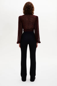 Pantalon taille haute coupe flare en laine - Noir