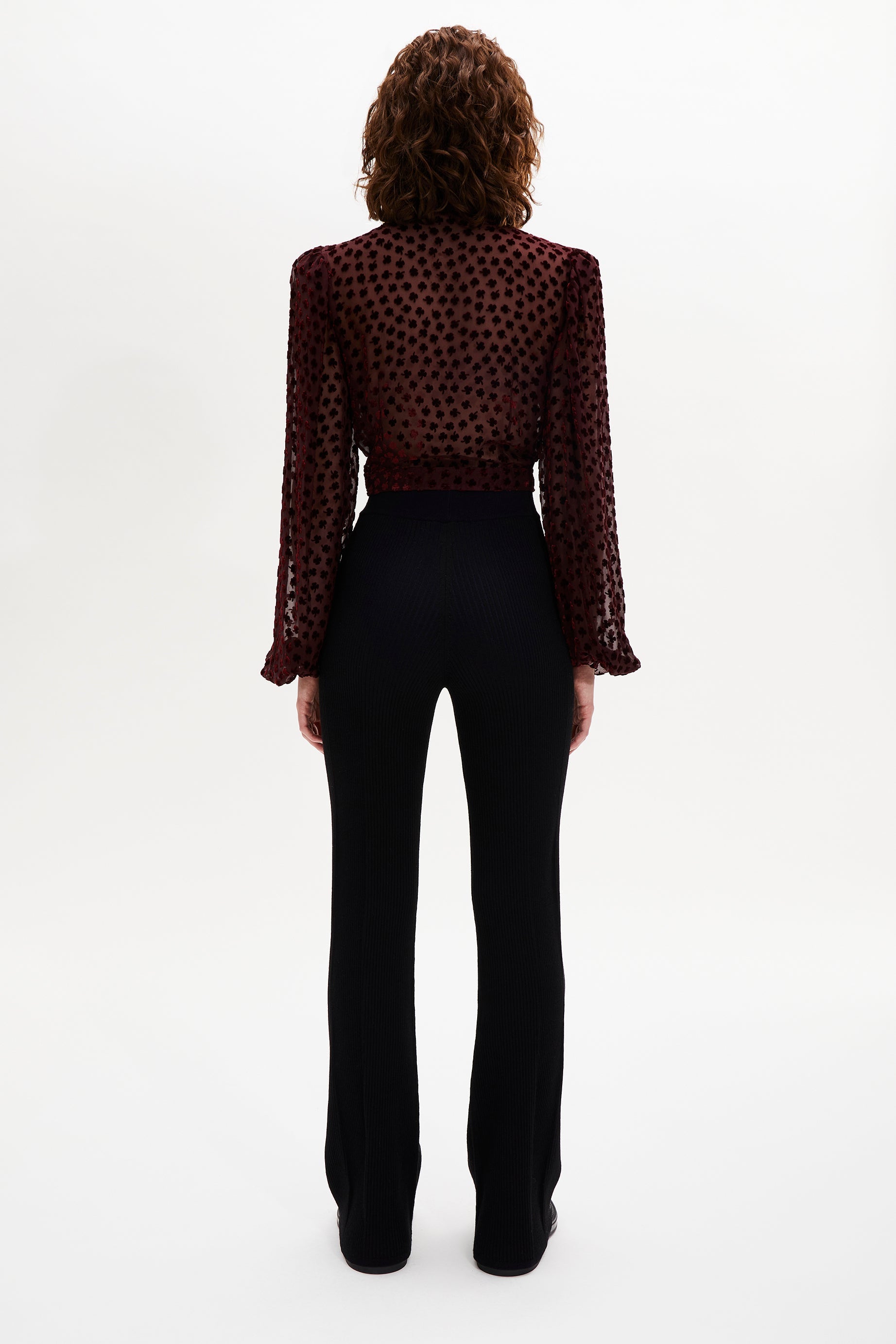 Pantalon taille haute coupe flare en laine - Noir